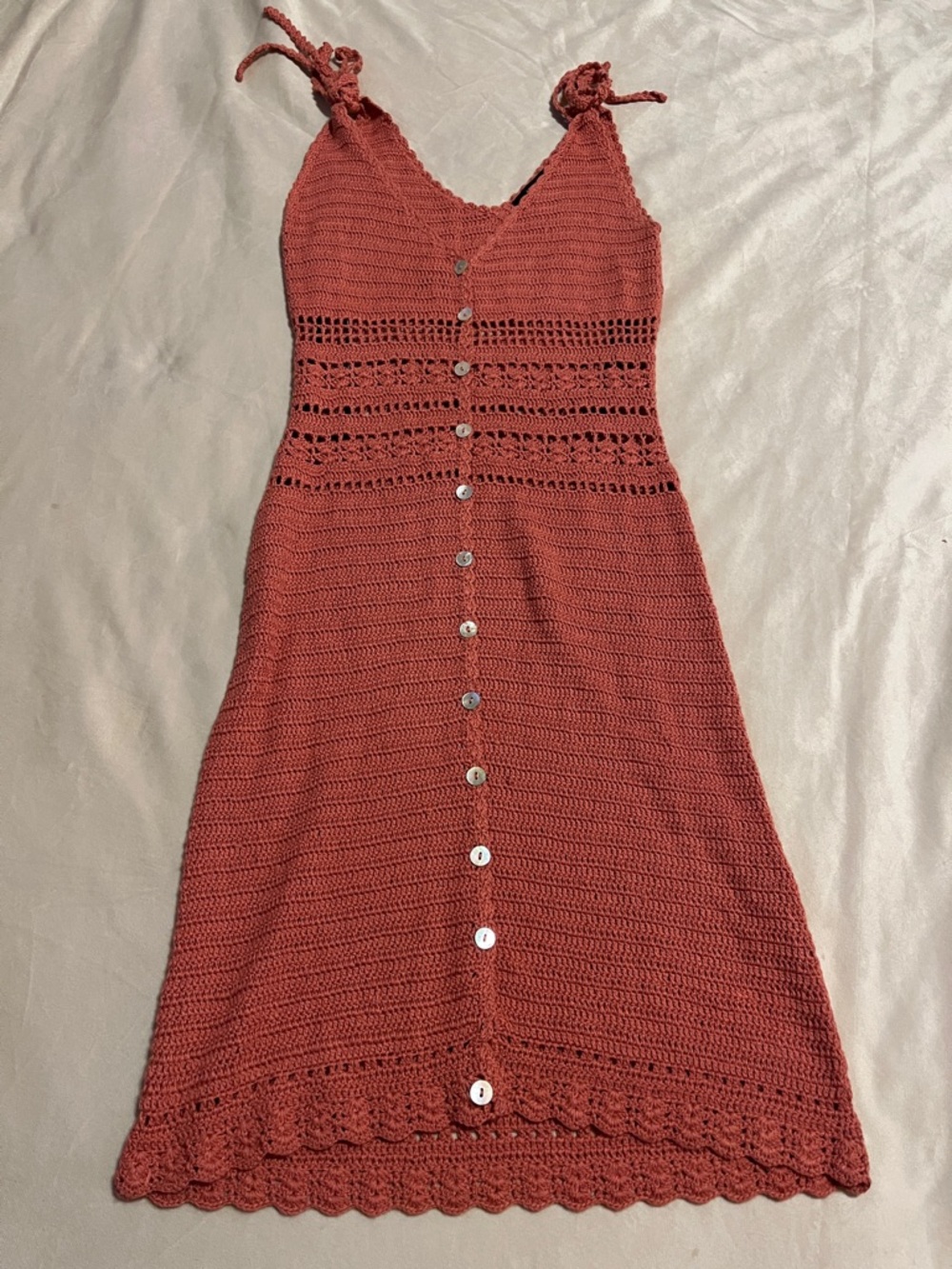Forever 21 Rust Crochet Button-Front Midi Dress